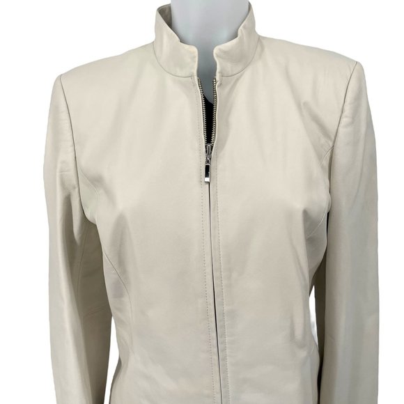 Vintage White Leather Blazer Talbots 1990s Y2K Zip Up Jacket Medium 10 So Soft! - Picture 12 of 14